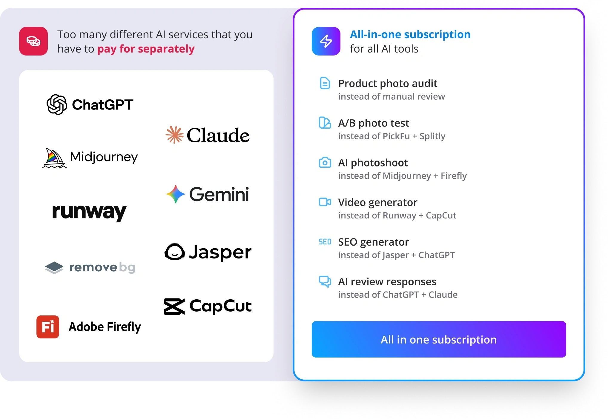 Comparison: designer vs AI — other products